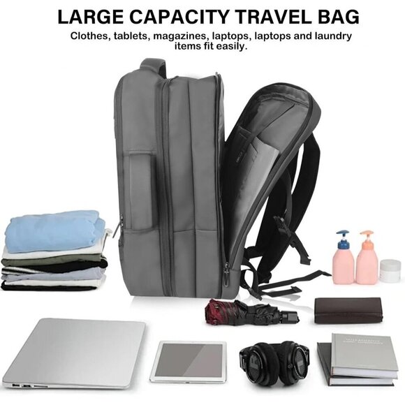 17.3inch Laptop Backpack USB Charging Port Rucksack for Men Women (Gray) - Picture 6 of 9